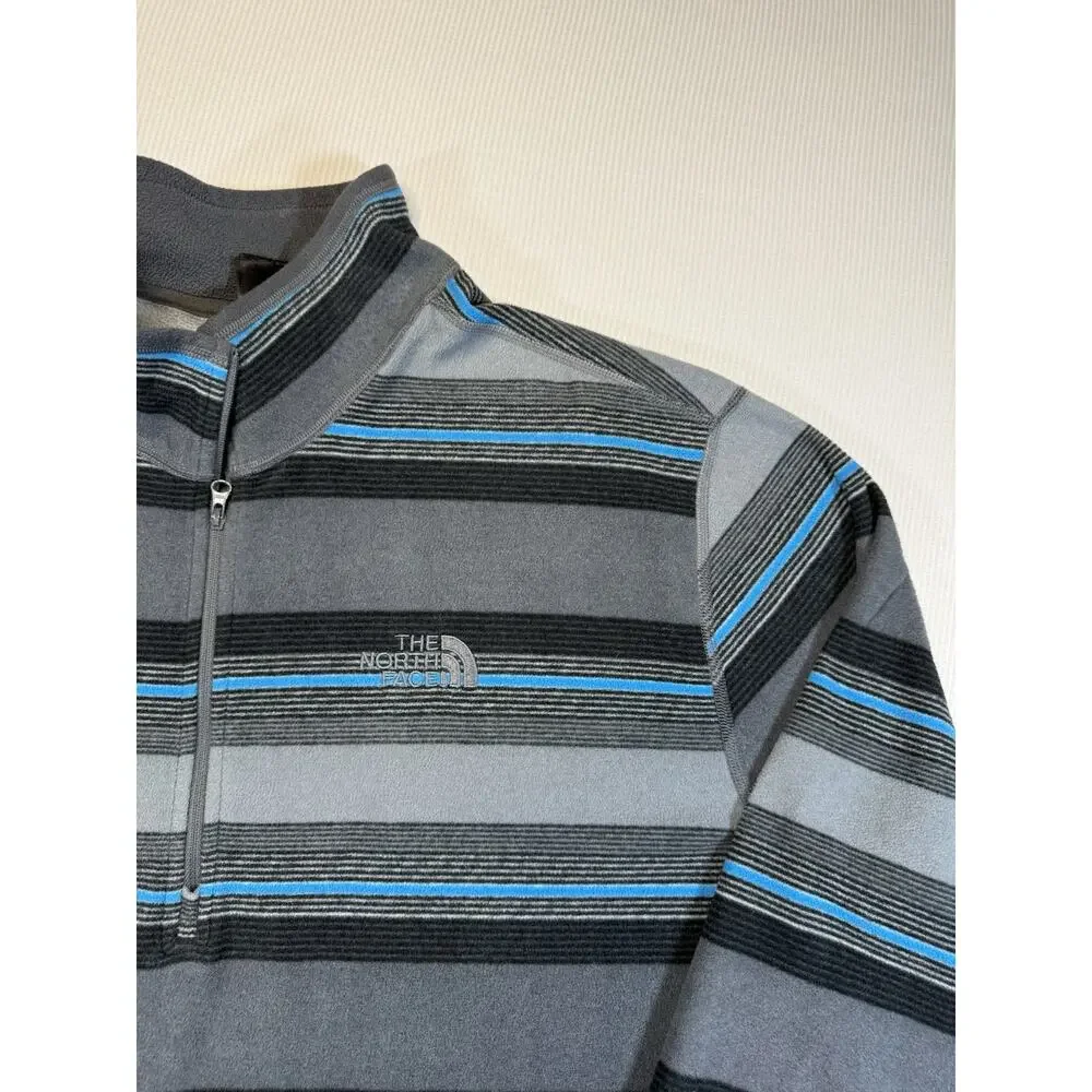 The North Face 1/4 Zip Fleece Pullover Mens XL TG Gray Blue Striped Sweater